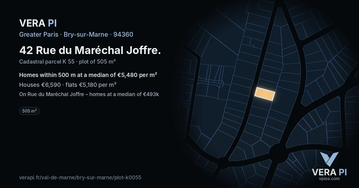 42 Rue du Maréchal Joffre, Bry-sur-Marne at night – the plot lit, the parcels around coloured by the prices near them