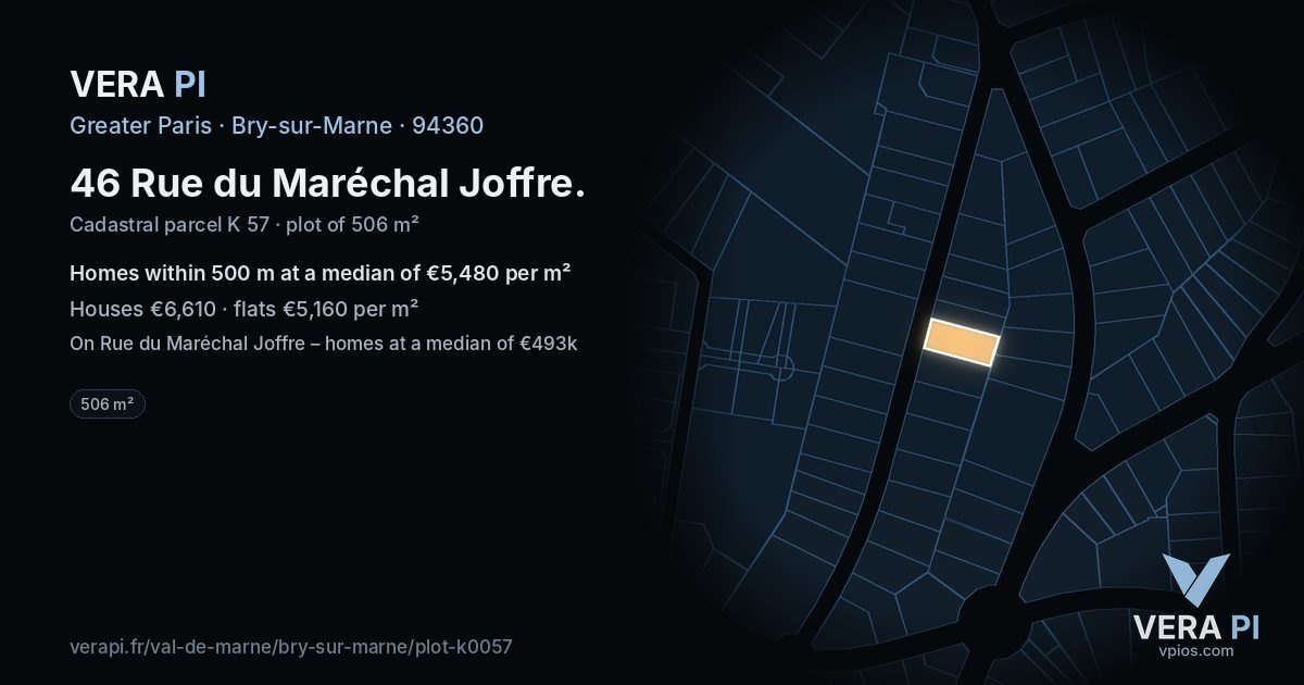 46 Rue du Maréchal Joffre, Bry-sur-Marne at night – the plot lit, the parcels around coloured by the prices near them