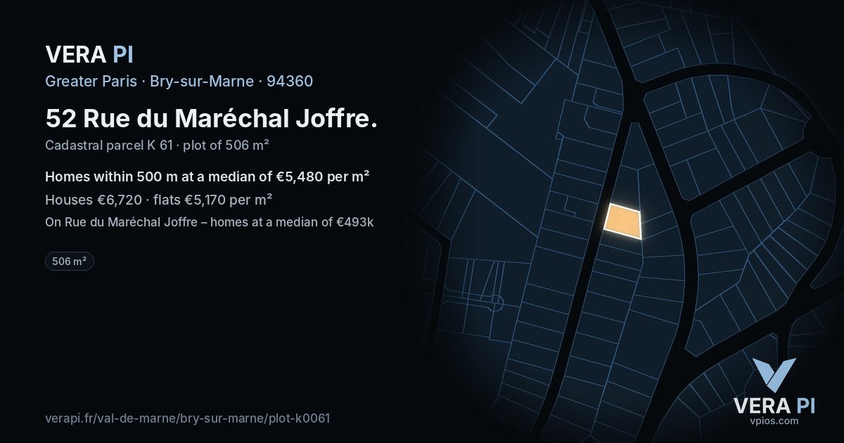 52 Rue du Maréchal Joffre, Bry-sur-Marne at night – the plot lit, the parcels around coloured by the prices near them