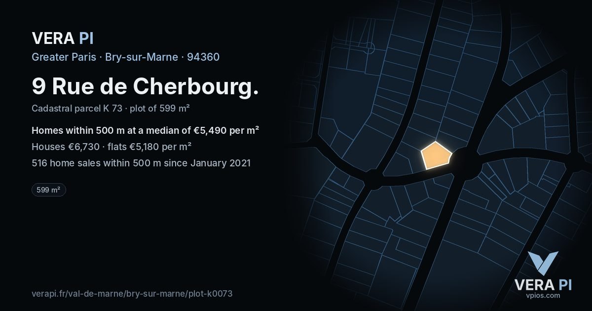 9 Rue de Cherbourg, Bry-sur-Marne at night – the plot lit, the parcels around coloured by the prices near them