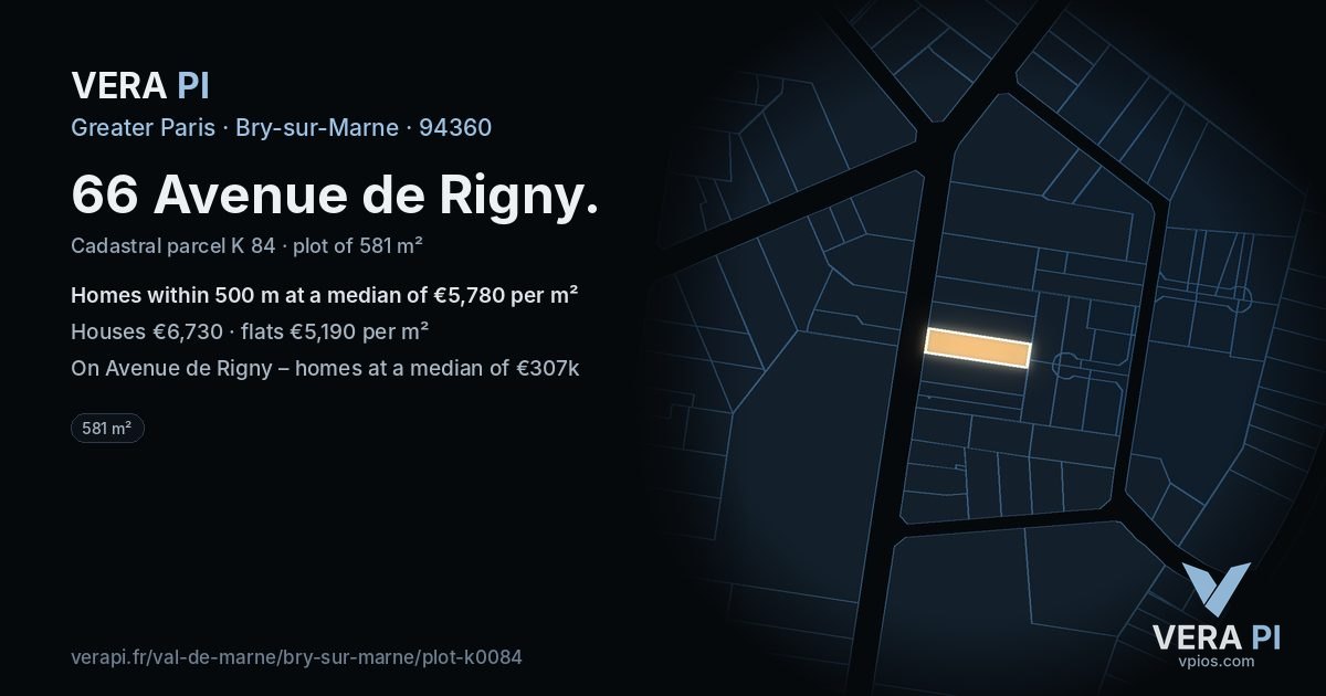 66 Avenue de Rigny, Bry-sur-Marne at night – the plot lit, the parcels around coloured by the prices near them