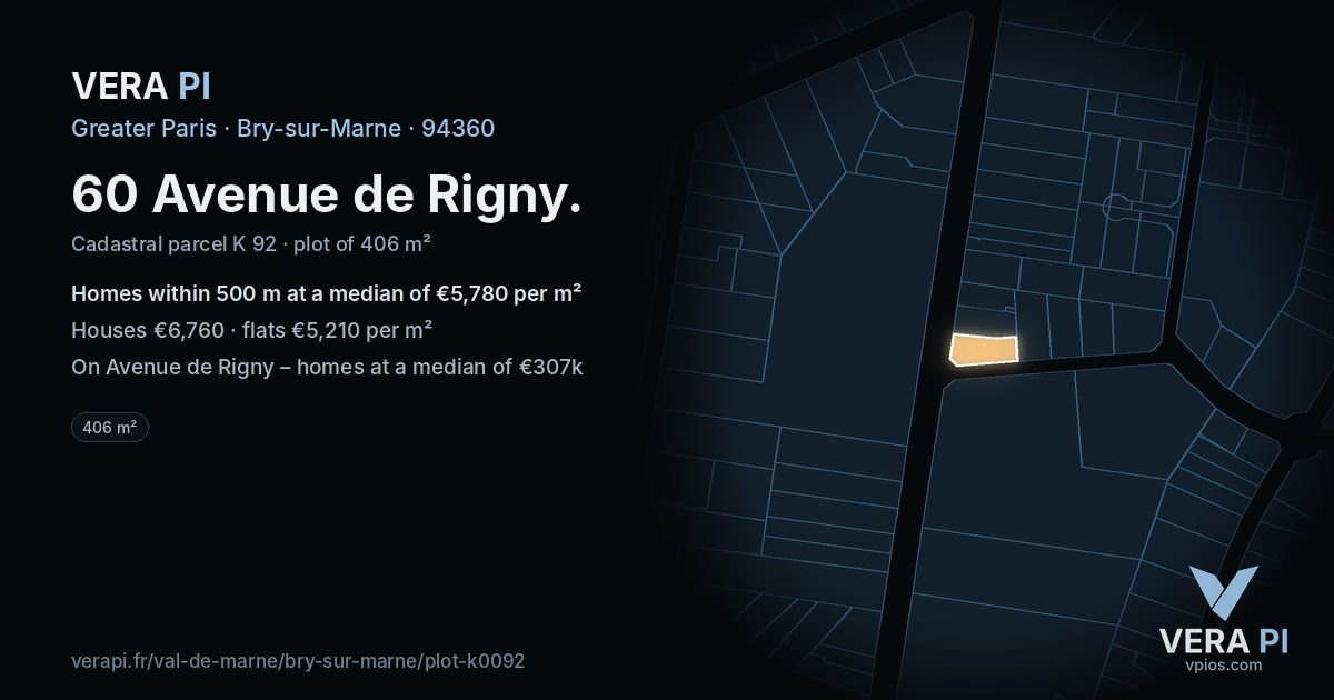 60 Avenue de Rigny, Bry-sur-Marne at night – the plot lit, the parcels around coloured by the prices near them