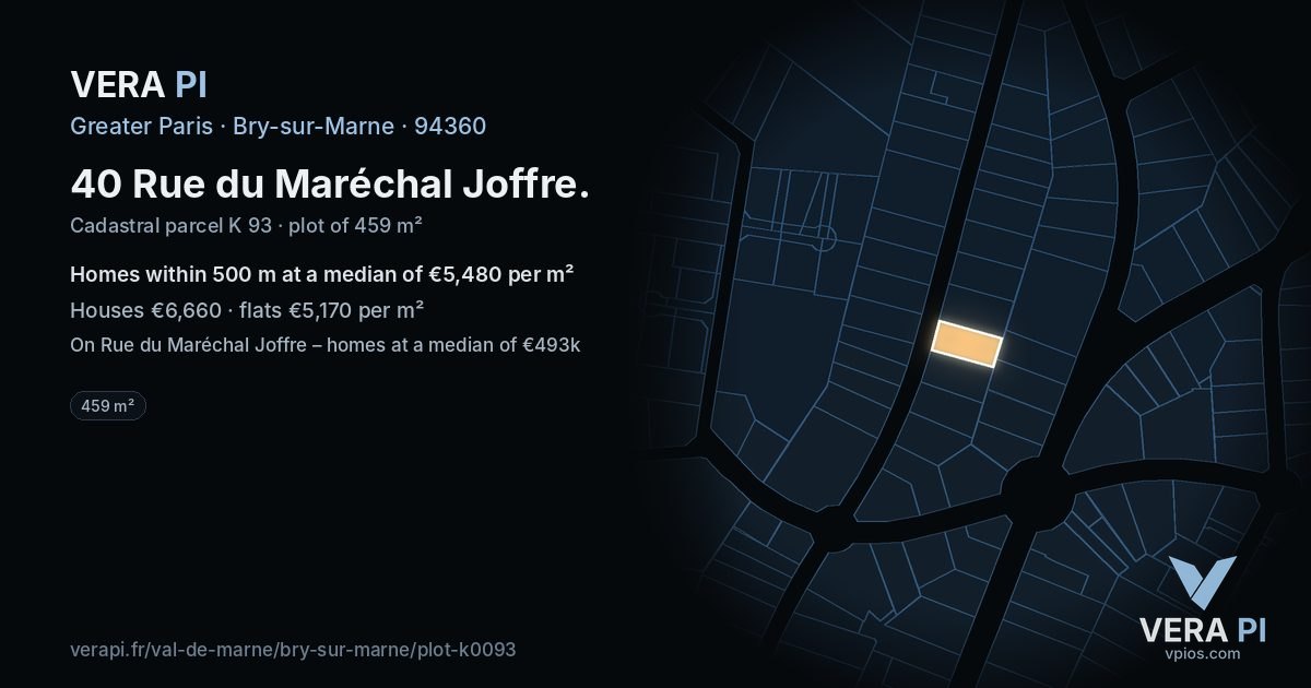 40 Rue du Maréchal Joffre, Bry-sur-Marne at night – the plot lit, the parcels around coloured by the prices near them