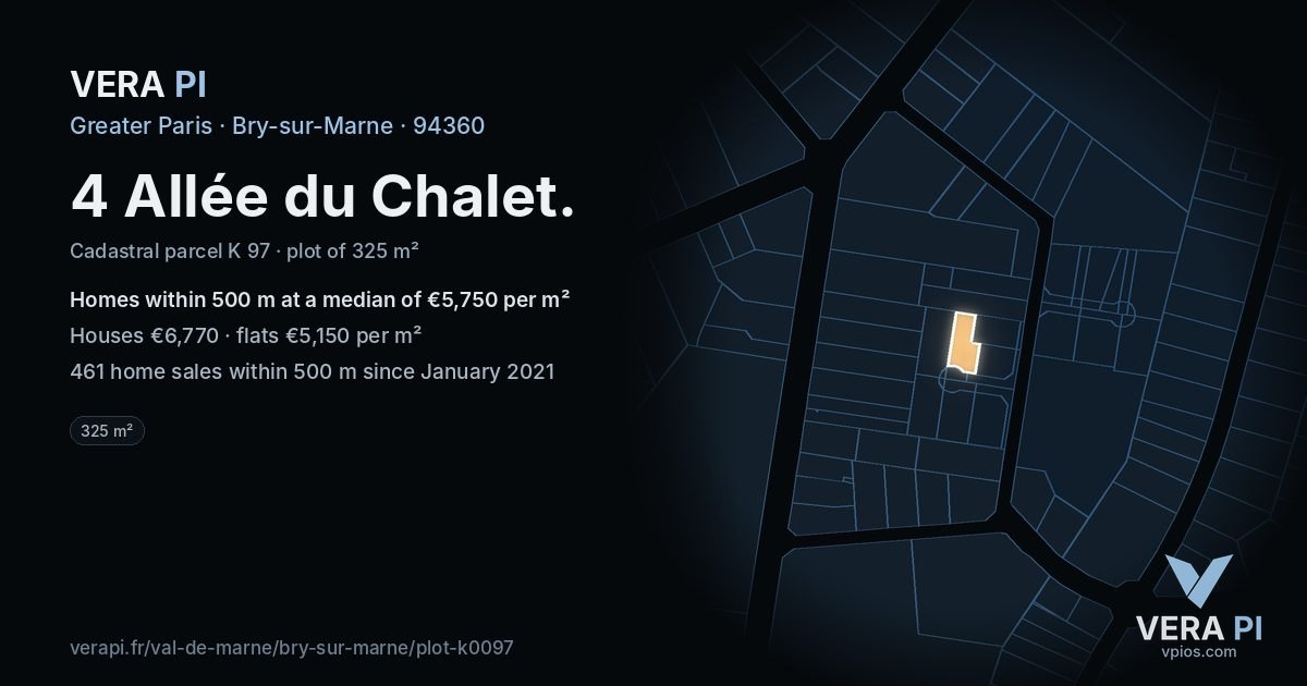 4 Allée du Chalet, Bry-sur-Marne at night – the plot lit, the parcels around coloured by the prices near them