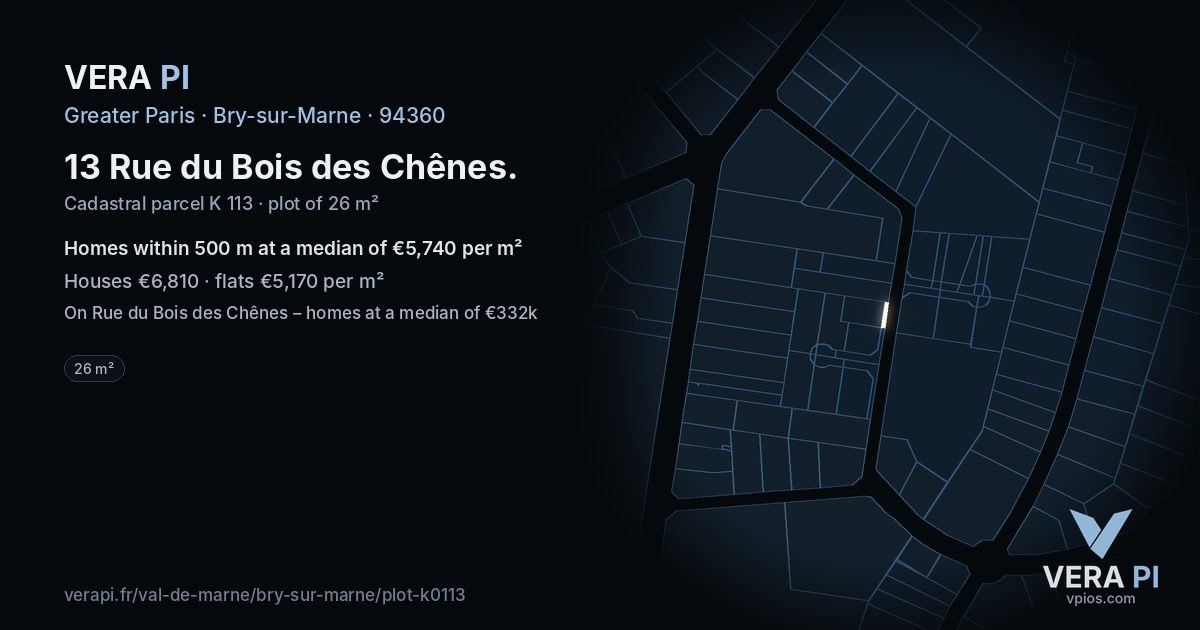 13 Rue du Bois des Chênes, Bry-sur-Marne at night – the plot lit, the parcels around coloured by the prices near them