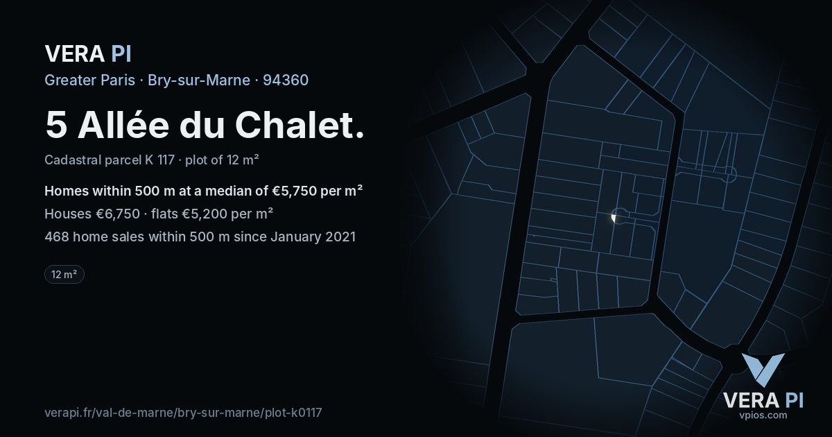 5 Allée du Chalet, Bry-sur-Marne at night – the plot lit, the parcels around coloured by the prices near them