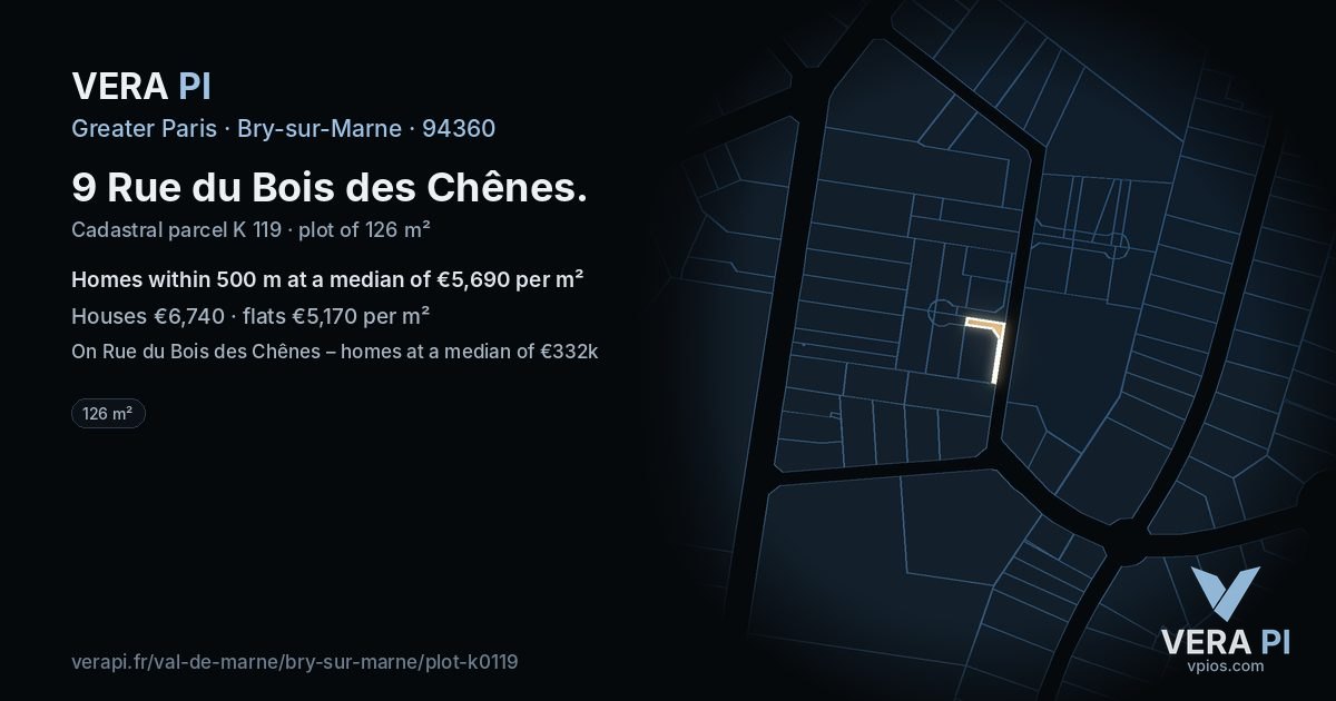 9 Rue du Bois des Chênes, Bry-sur-Marne at night – the plot lit, the parcels around coloured by the prices near them