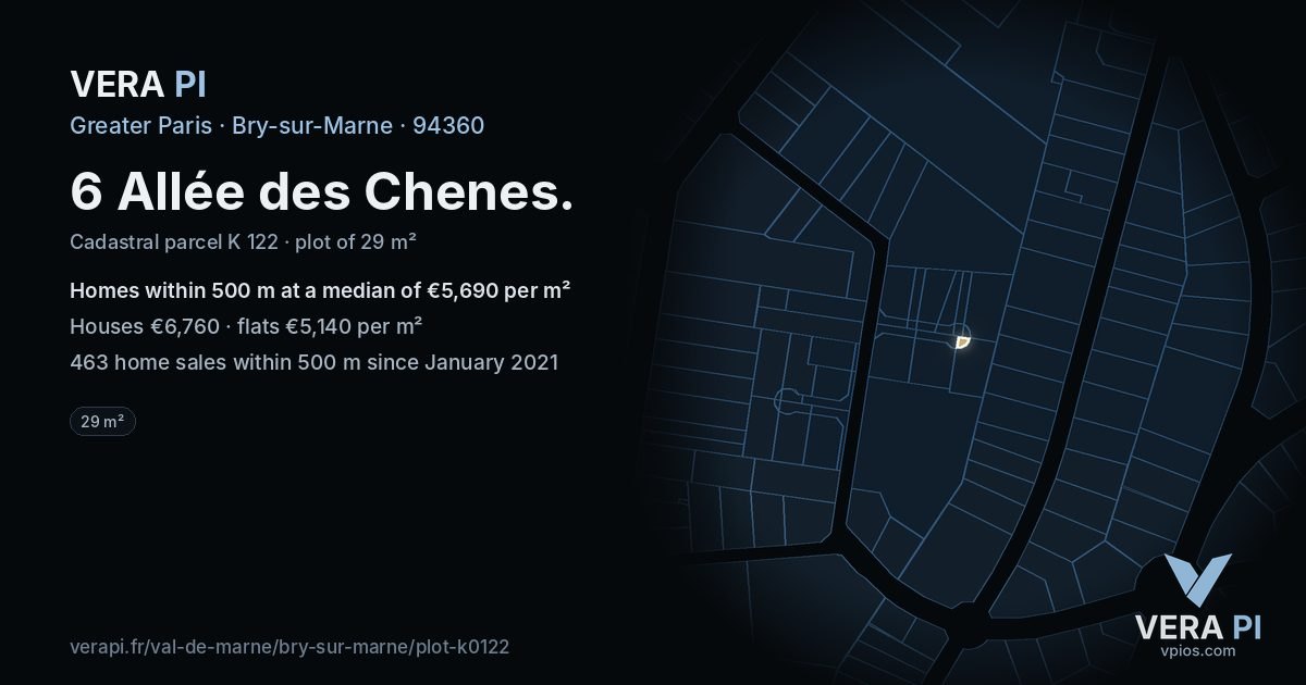 6 Allée des Chenes, Bry-sur-Marne at night – the plot lit, the parcels around coloured by the prices near them