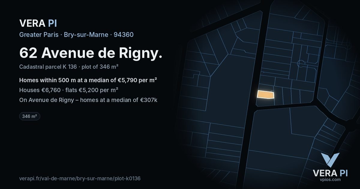 62 Avenue de Rigny, Bry-sur-Marne at night – the plot lit, the parcels around coloured by the prices near them