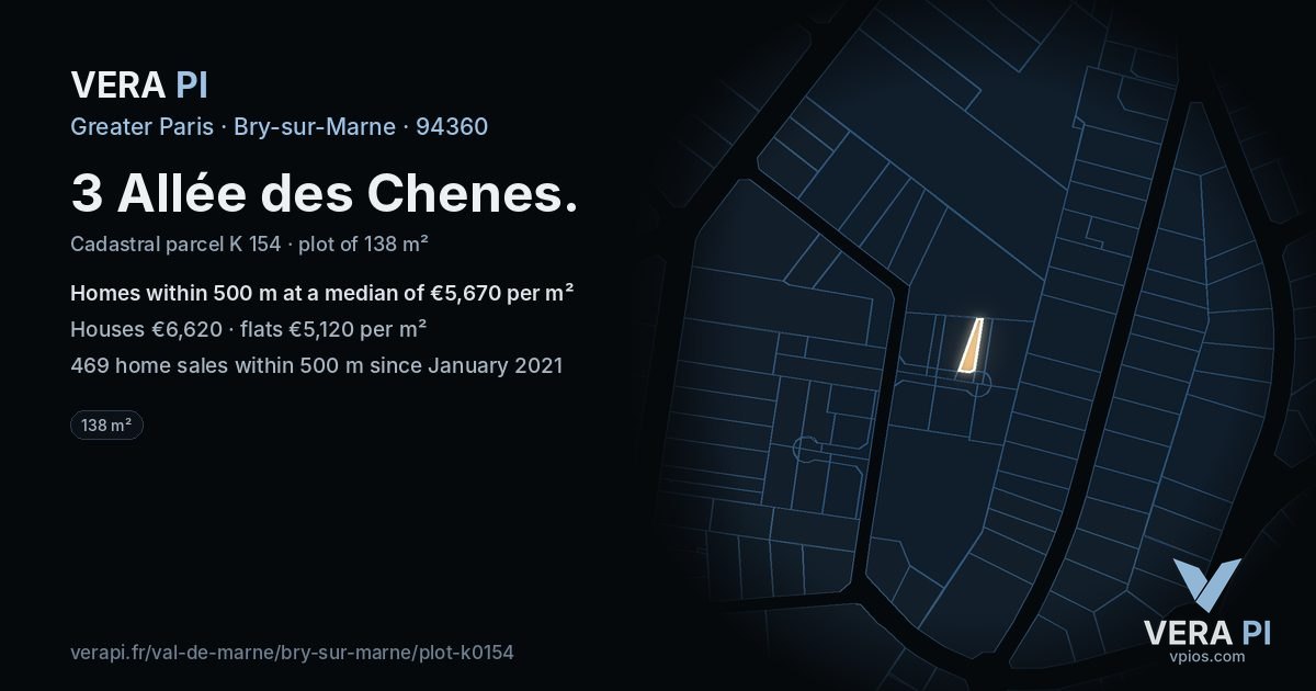 3 Allée des Chenes, Bry-sur-Marne at night – the plot lit, the parcels around coloured by the prices near them