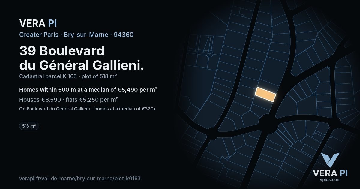 39 Boulevard du Général Gallieni, Bry-sur-Marne at night – the plot lit, the parcels around coloured by the prices near them
