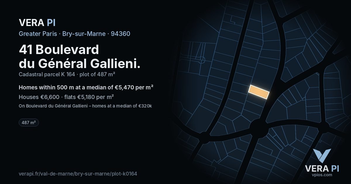 41 Boulevard du Général Gallieni, Bry-sur-Marne at night – the plot lit, the parcels around coloured by the prices near them