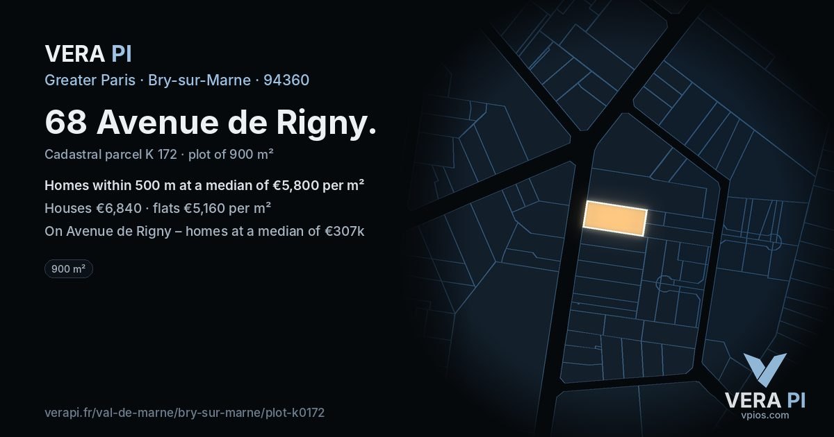 68 Avenue de Rigny, Bry-sur-Marne at night – the plot lit, the parcels around coloured by the prices near them