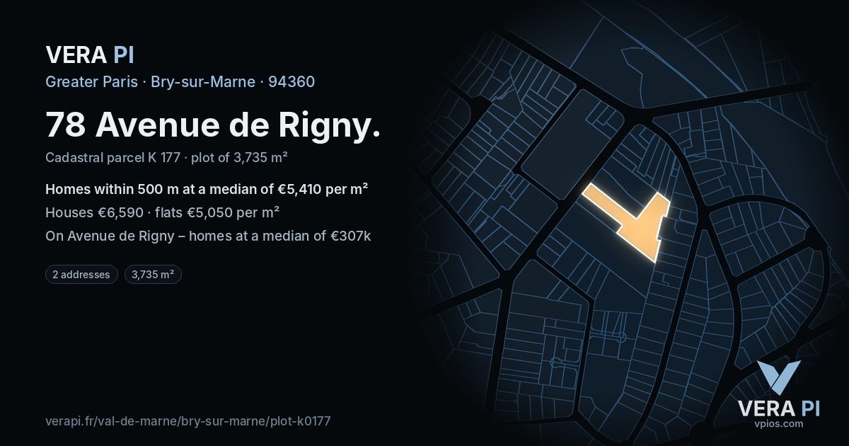 78 Avenue de Rigny, Bry-sur-Marne at night – the plot lit, the parcels around coloured by the prices near them