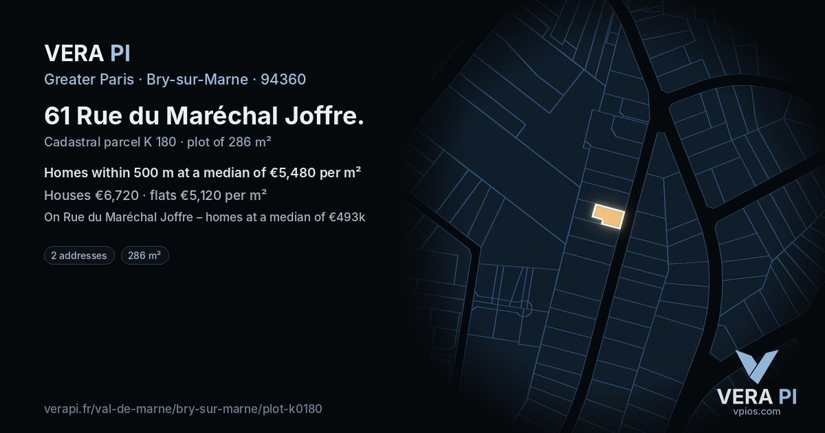 61 Rue du Maréchal Joffre, Bry-sur-Marne at night – the plot lit, the parcels around coloured by the prices near them