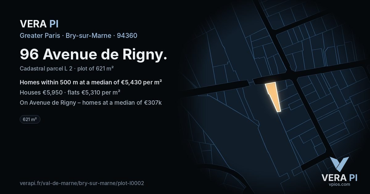 96 Avenue de Rigny, Bry-sur-Marne at night – the plot lit, the parcels around coloured by the prices near them