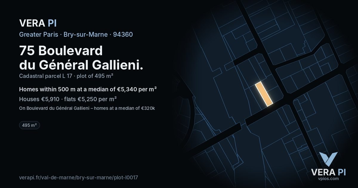 75 Boulevard du Général Gallieni, Bry-sur-Marne at night – the plot lit, the parcels around coloured by the prices near them