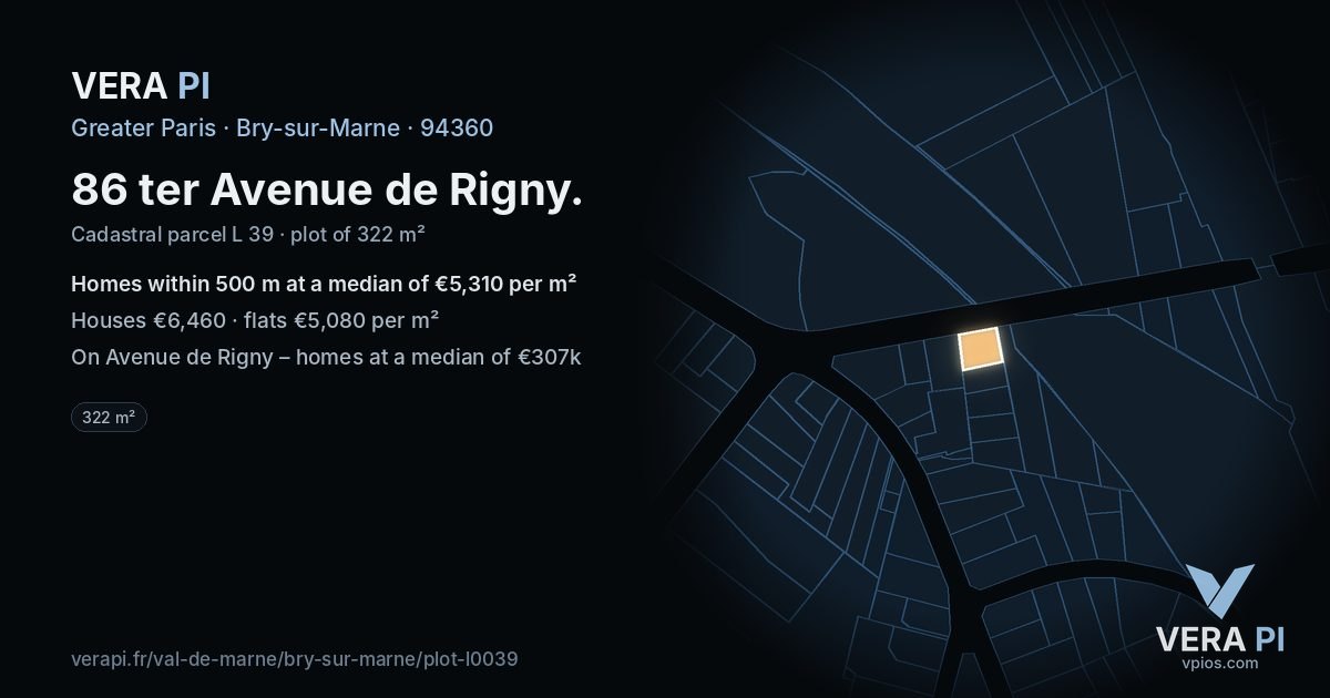 86 ter Avenue de Rigny, Bry-sur-Marne at night – the plot lit, the parcels around coloured by the prices near them