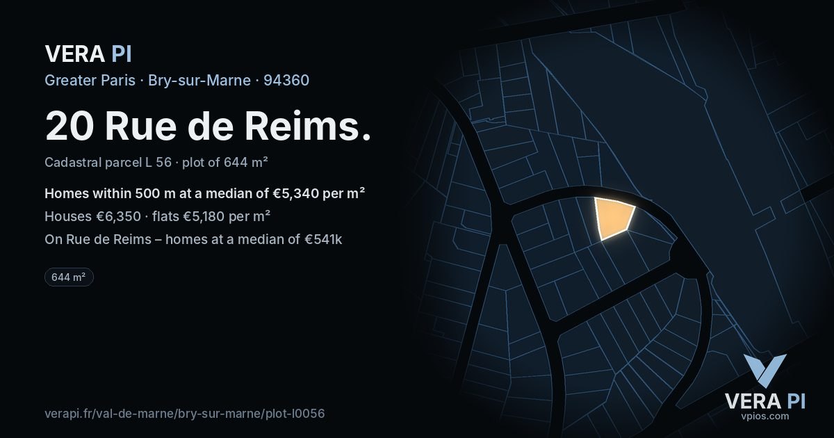20 Rue de Reims, Bry-sur-Marne at night – the plot lit, the parcels around coloured by the prices near them