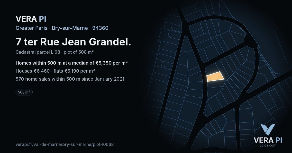 7 ter Rue Jean Grandel, Bry-sur-Marne at night – the plot lit, the parcels around coloured by the prices near them