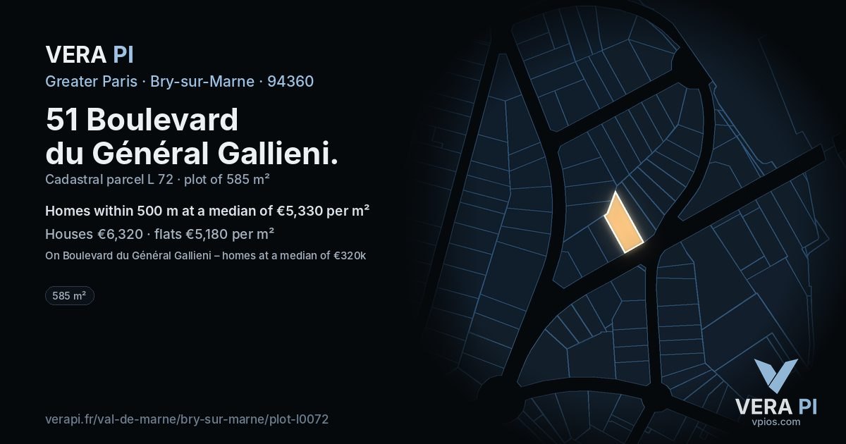 51 Boulevard du Général Gallieni, Bry-sur-Marne at night – the plot lit, the parcels around coloured by the prices near them
