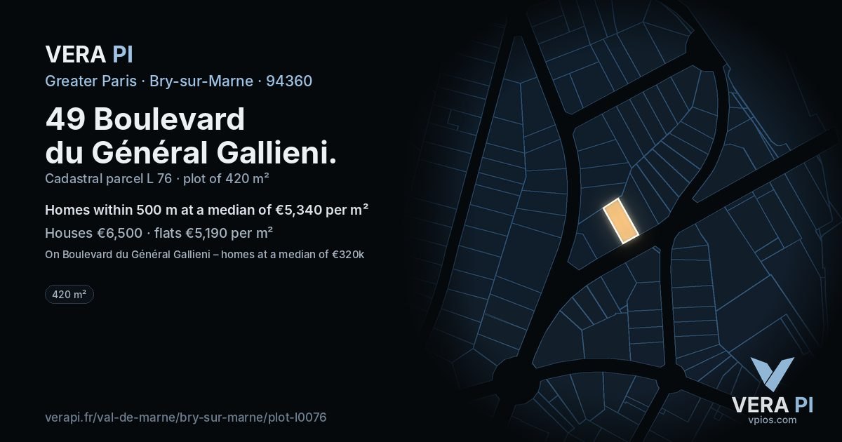 49 Boulevard du Général Gallieni, Bry-sur-Marne at night – the plot lit, the parcels around coloured by the prices near them