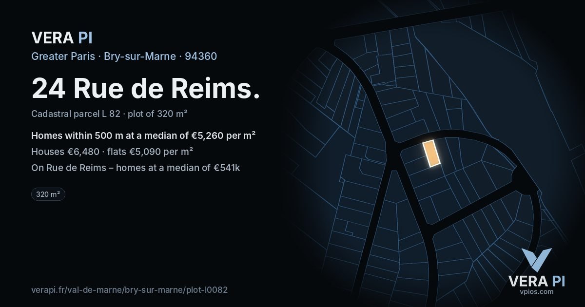 24 Rue de Reims, Bry-sur-Marne at night – the plot lit, the parcels around coloured by the prices near them