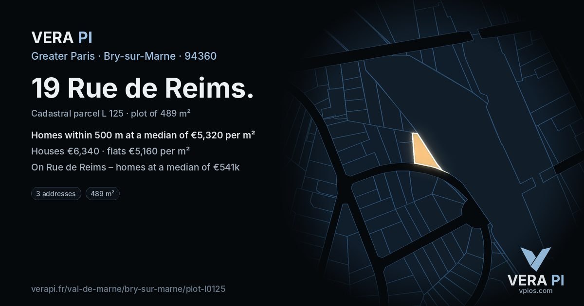 19 Rue de Reims, Bry-sur-Marne at night – the plot lit, the parcels around coloured by the prices near them
