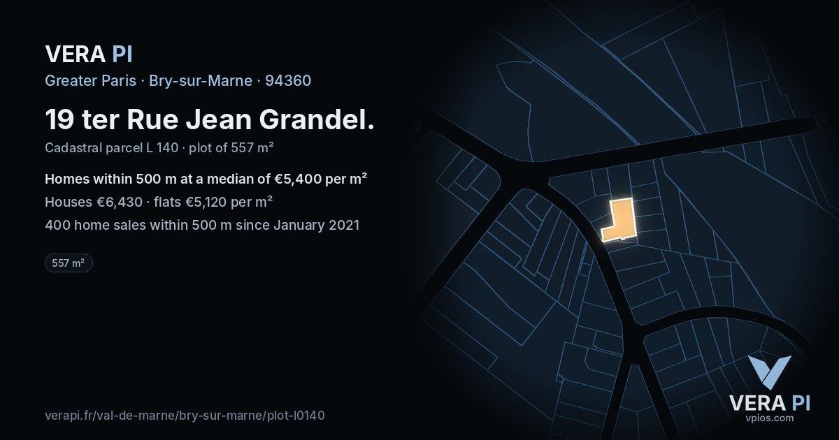 19 ter Rue Jean Grandel, Bry-sur-Marne at night – the plot lit, the parcels around coloured by the prices near them