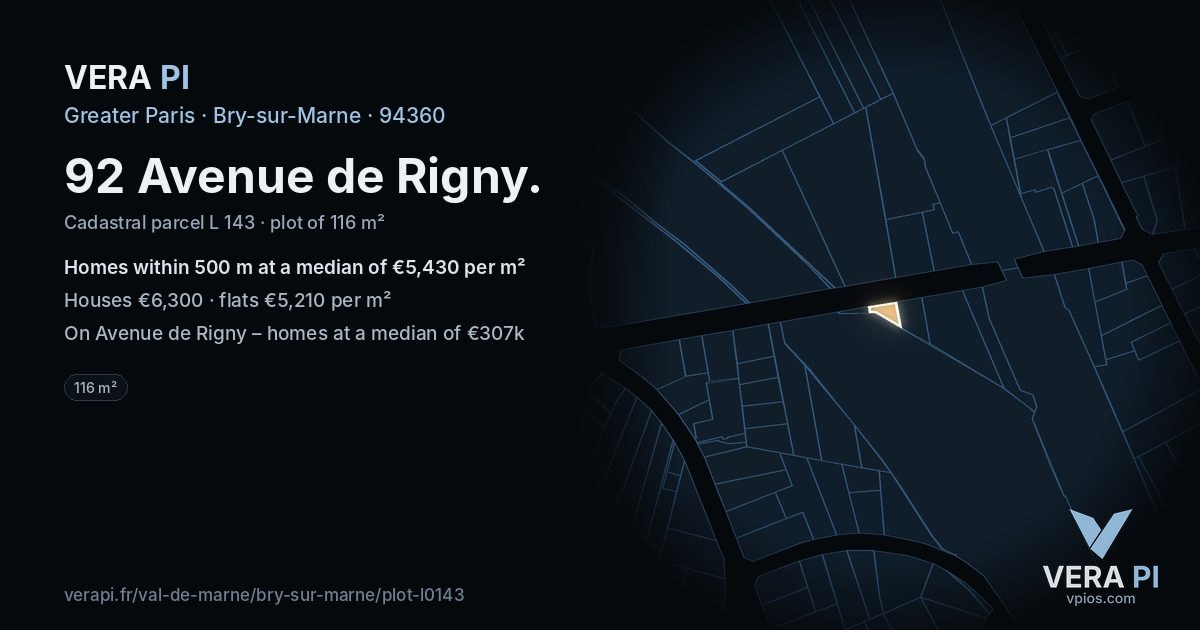 92 Avenue de Rigny, Bry-sur-Marne at night – the plot lit, the parcels around coloured by the prices near them