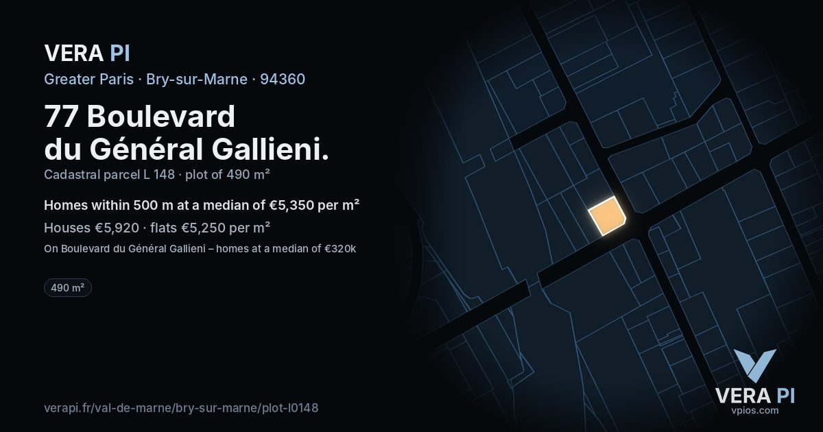 77 Boulevard du Général Gallieni, Bry-sur-Marne at night – the plot lit, the parcels around coloured by the prices near them