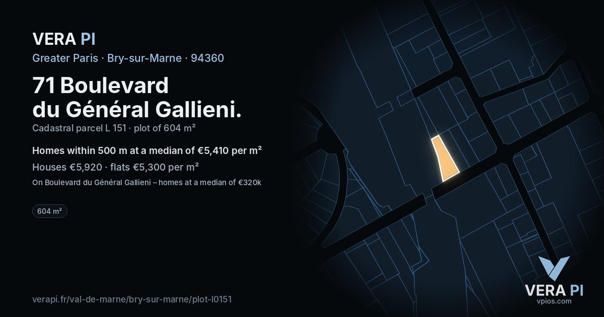 71 Boulevard du Général Gallieni, Bry-sur-Marne at night – the plot lit, the parcels around coloured by the prices near them
