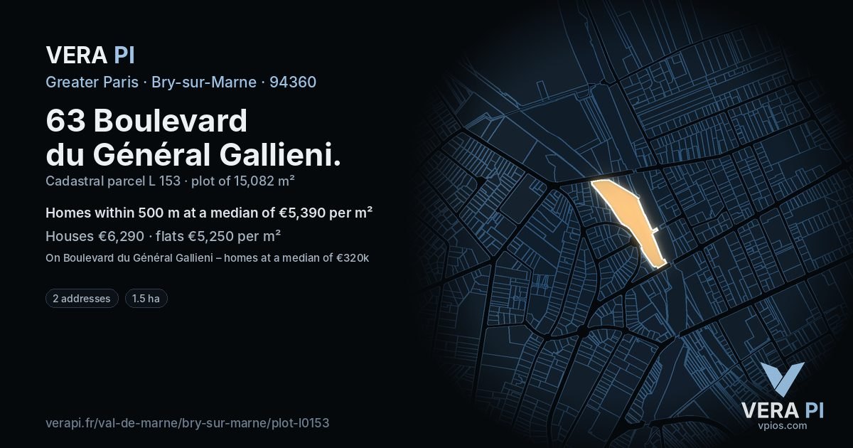 63 Boulevard du Général Gallieni, Bry-sur-Marne at night – the plot lit, the parcels around coloured by the prices near them