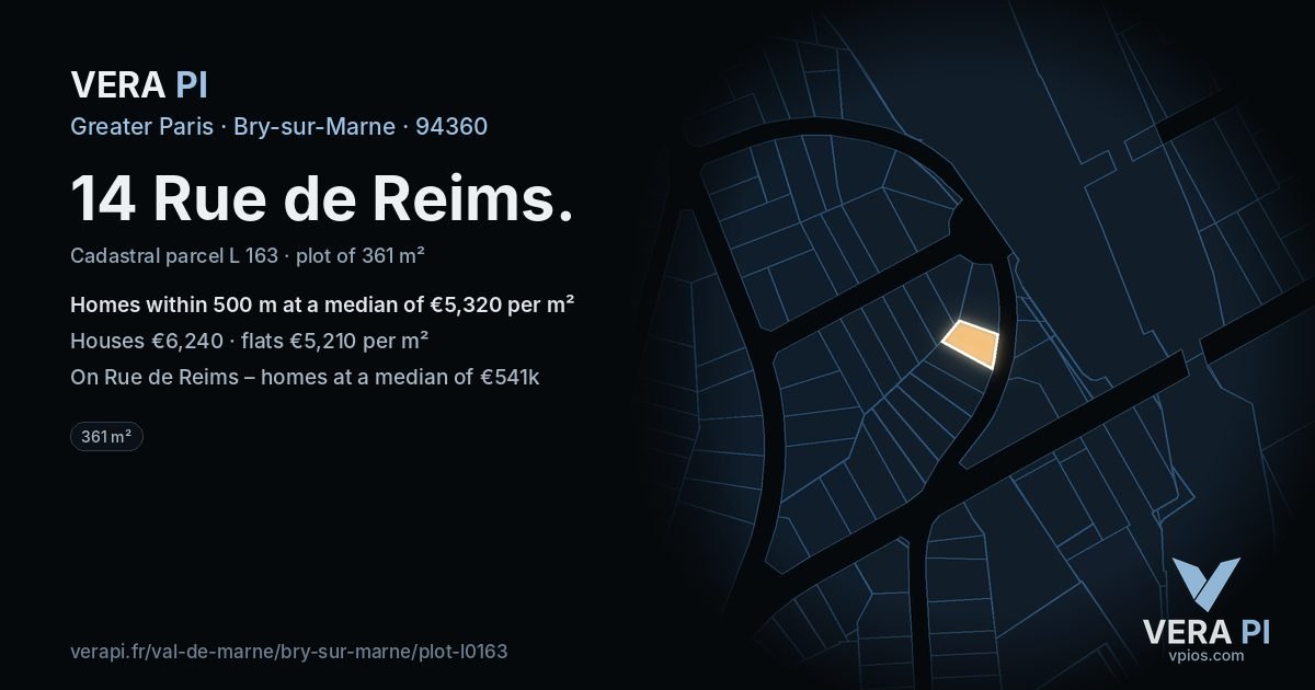 14 Rue de Reims, Bry-sur-Marne at night – the plot lit, the parcels around coloured by the prices near them