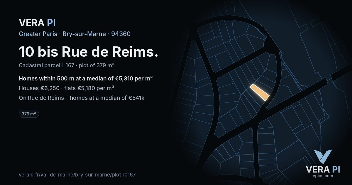 10 bis Rue de Reims, Bry-sur-Marne at night – the plot lit, the parcels around coloured by the prices near them