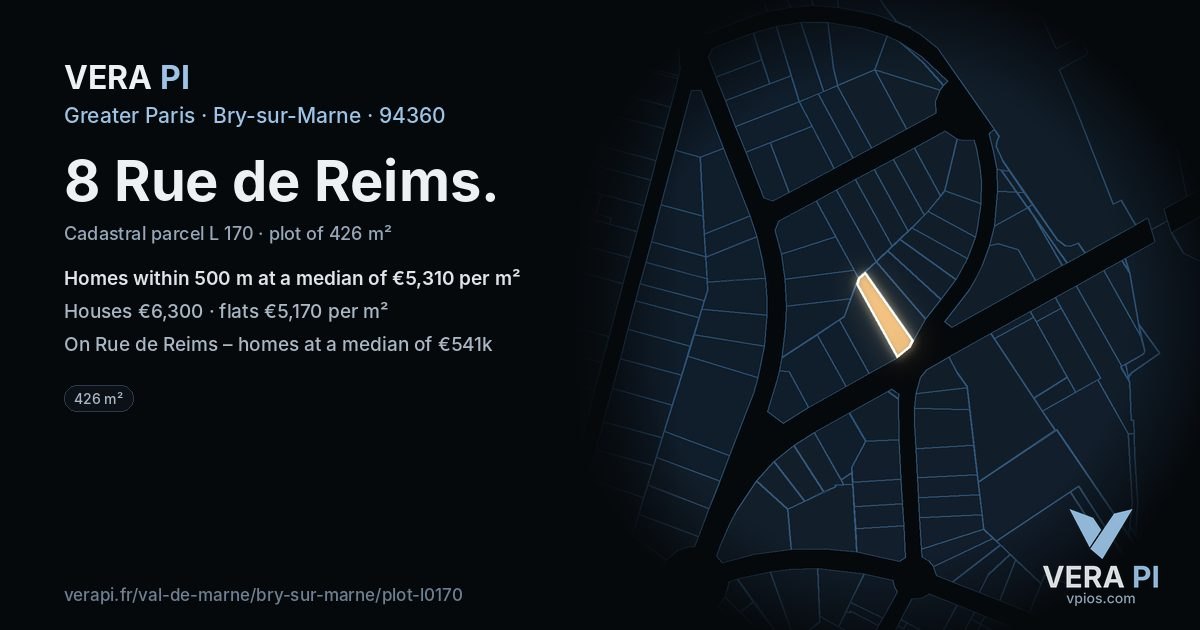 8 Rue de Reims, Bry-sur-Marne at night – the plot lit, the parcels around coloured by the prices near them