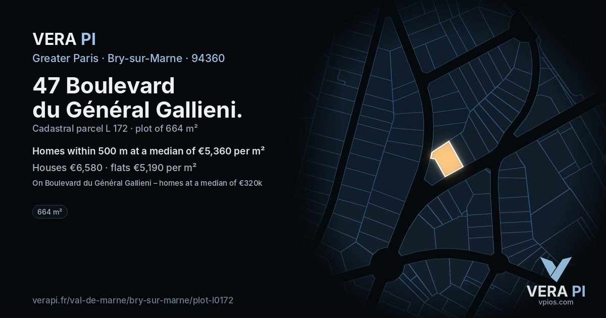 47 Boulevard du Général Gallieni, Bry-sur-Marne at night – the plot lit, the parcels around coloured by the prices near them