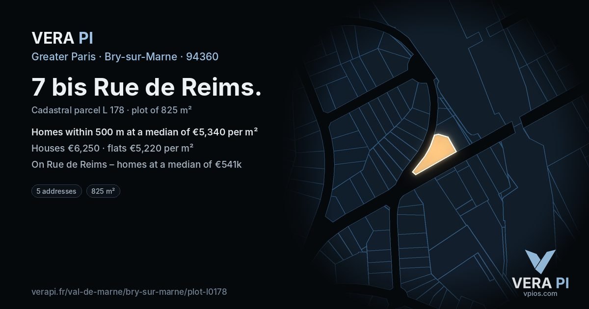 7 bis Rue de Reims, Bry-sur-Marne at night – the plot lit, the parcels around coloured by the prices near them