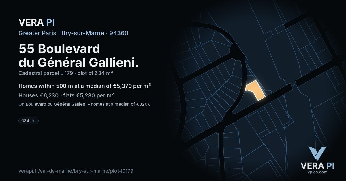 55 Boulevard du Général Gallieni, Bry-sur-Marne at night – the plot lit, the parcels around coloured by the prices near them
