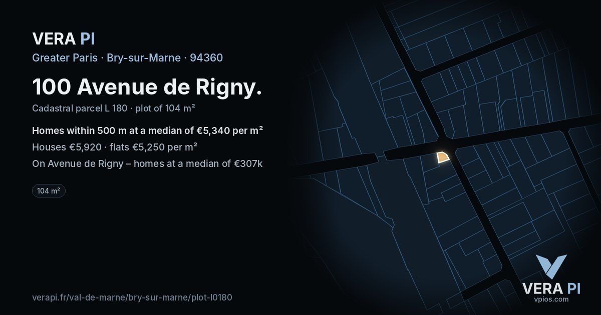 100 Avenue de Rigny, Bry-sur-Marne at night – the plot lit, the parcels around coloured by the prices near them