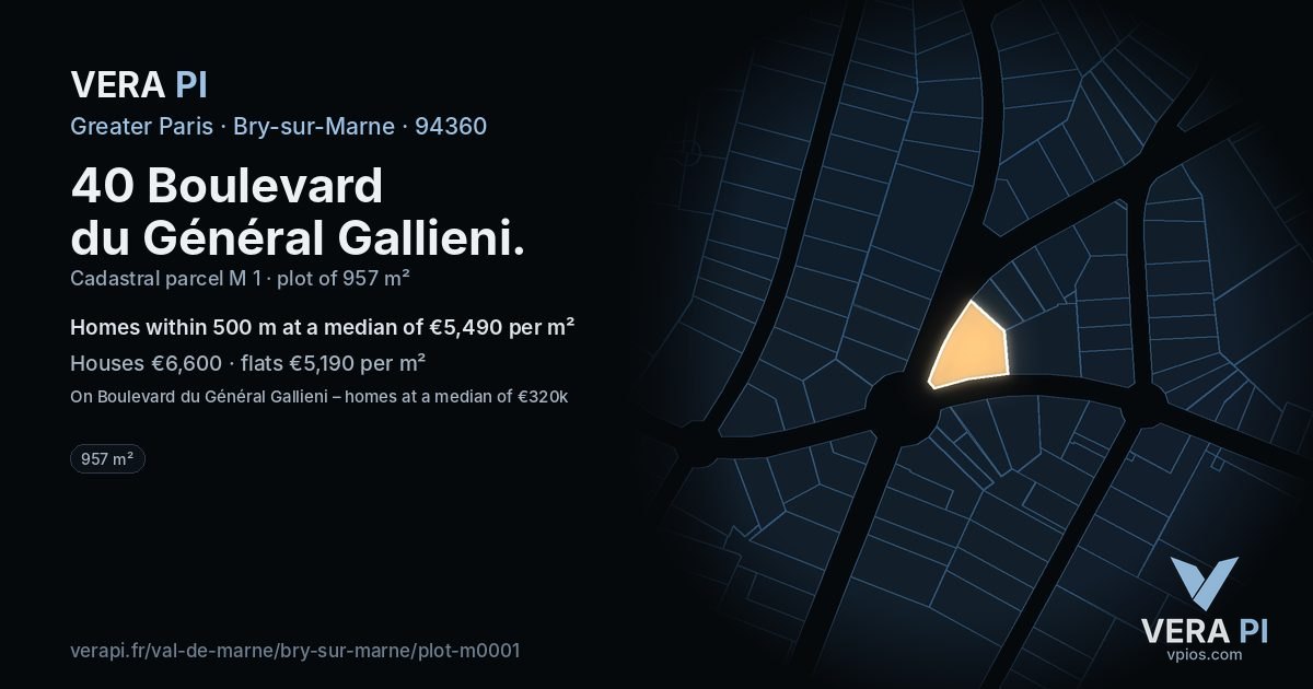 40 Boulevard du Général Gallieni, Bry-sur-Marne at night – the plot lit, the parcels around coloured by the prices near them