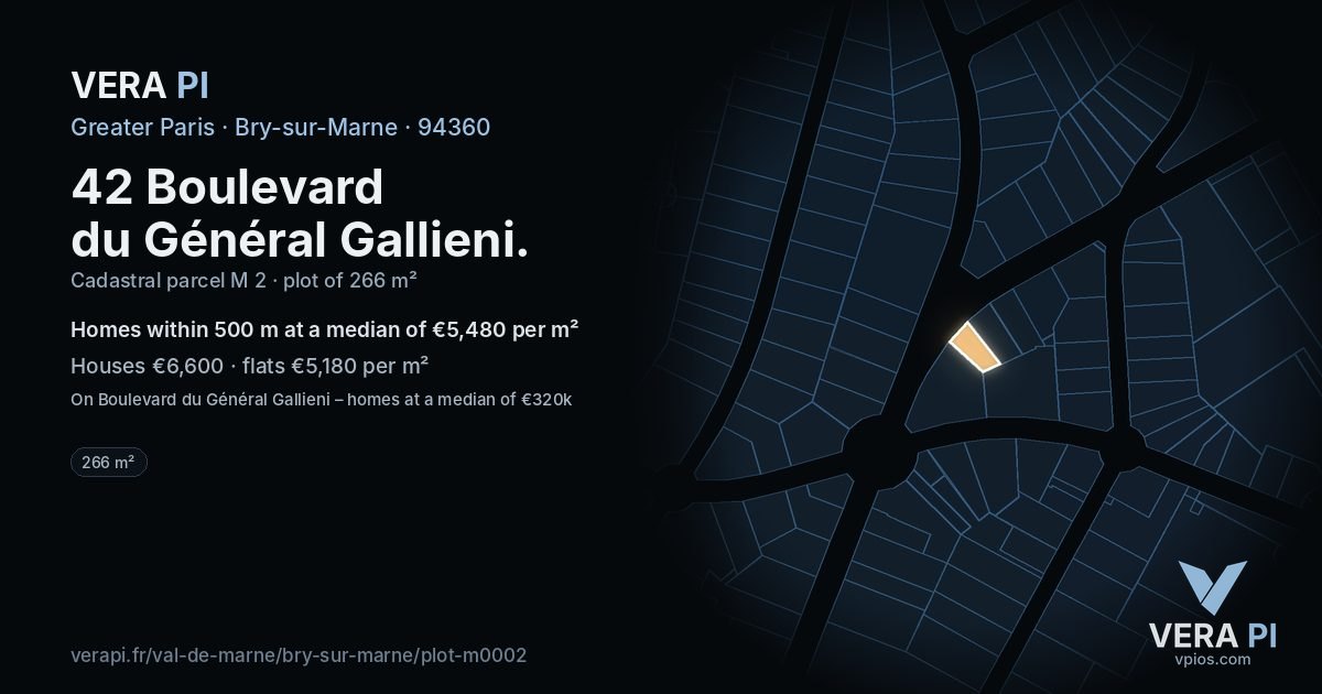 42 Boulevard du Général Gallieni, Bry-sur-Marne at night – the plot lit, the parcels around coloured by the prices near them