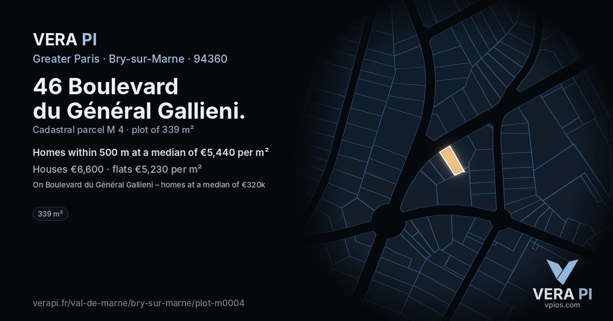 46 Boulevard du Général Gallieni, Bry-sur-Marne at night – the plot lit, the parcels around coloured by the prices near them