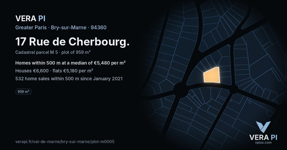 17 Rue de Cherbourg, Bry-sur-Marne at night – the plot lit, the parcels around coloured by the prices near them