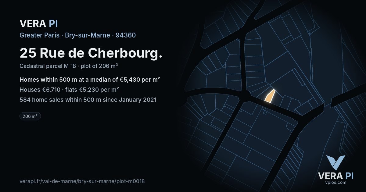 25 Rue de Cherbourg, Bry-sur-Marne at night – the plot lit, the parcels around coloured by the prices near them