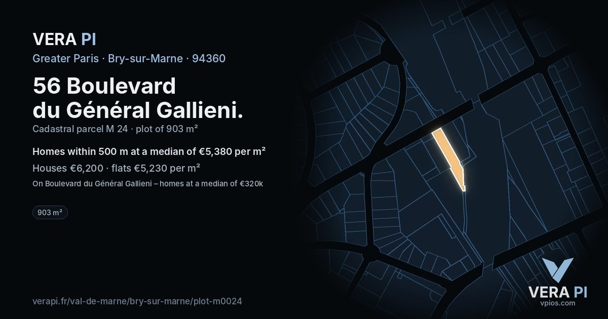 56 Boulevard du Général Gallieni, Bry-sur-Marne at night – the plot lit, the parcels around coloured by the prices near them
