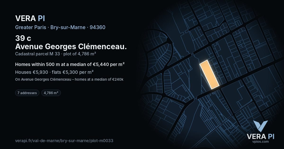 39 c Avenue Georges Clémenceau, Bry-sur-Marne at night – the plot lit, the parcels around coloured by the prices near them