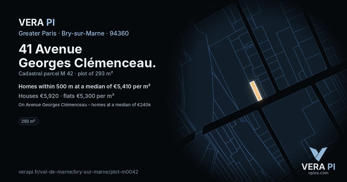 41 Avenue Georges Clémenceau, Bry-sur-Marne at night – the plot lit, the parcels around coloured by the prices near them