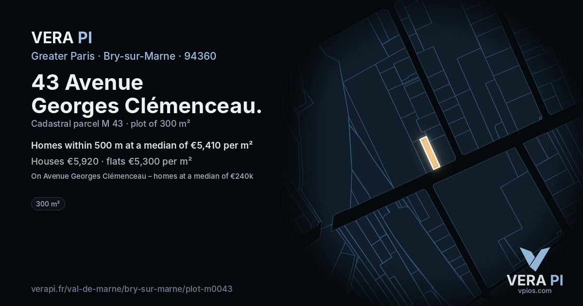 43 Avenue Georges Clémenceau, Bry-sur-Marne at night – the plot lit, the parcels around coloured by the prices near them