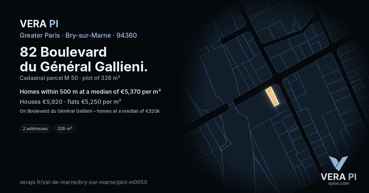 82 Boulevard du Général Gallieni, Bry-sur-Marne at night – the plot lit, the parcels around coloured by the prices near them